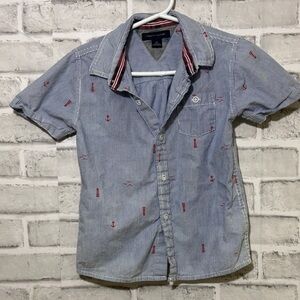 4/$20 Tommy Hilfiger Blue and Red Casual Button-Down Shirt, nautical 4T